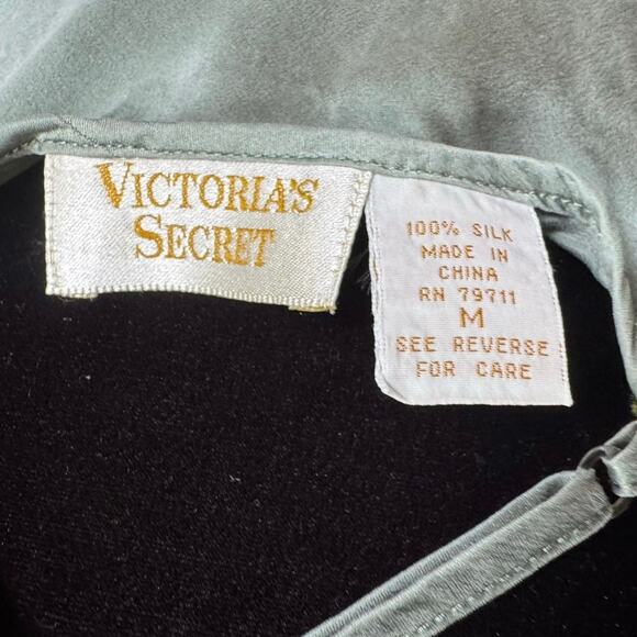 Victoria Secret 90s Gold Label Silk Slip Chemises Dress Sage Green Size Medium - Picture 8 of 10